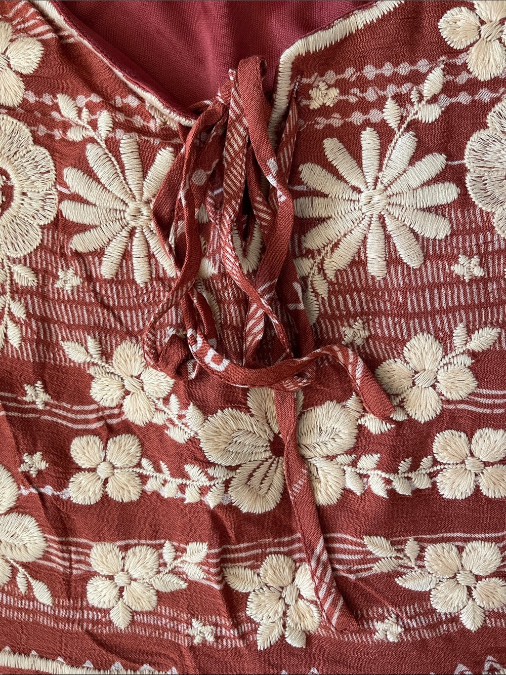 Savanna Jane Rust Dress with Cream Floral Embroidery - Picture 3 of 10